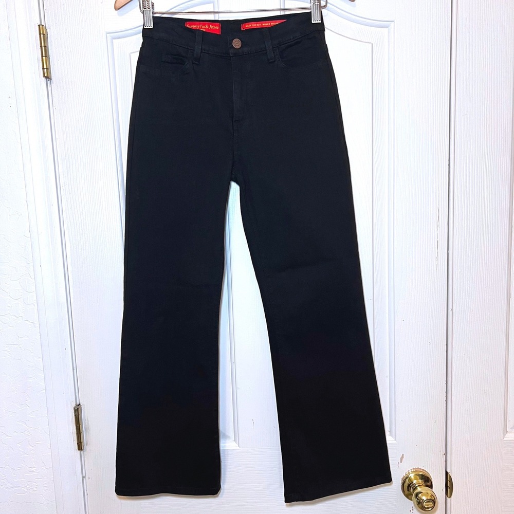 NYDJ Tummy Tuck Jeans Black High Rise Cropped Wide Flare Vintage Size 6/26